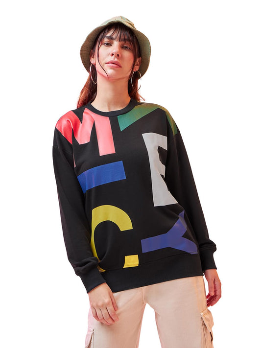 Bewakoof Official Disney Merchandise Womens Graphic Printed Oversized Sweatshirt_601594_Black_S