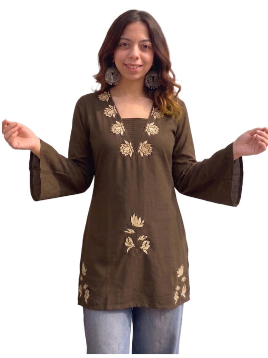ANNI Designer Womens Regular Viscose Embroidered Short Kurti for Women (Pivari Brown-SK_XXL_Brown_XXL)