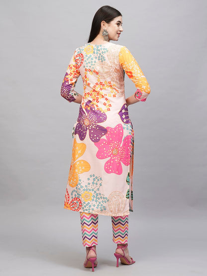 Gosriki WomenS Cotton Blend Straight Printed Kurta With Pant (Wahida White-Gs_L_White_Large)