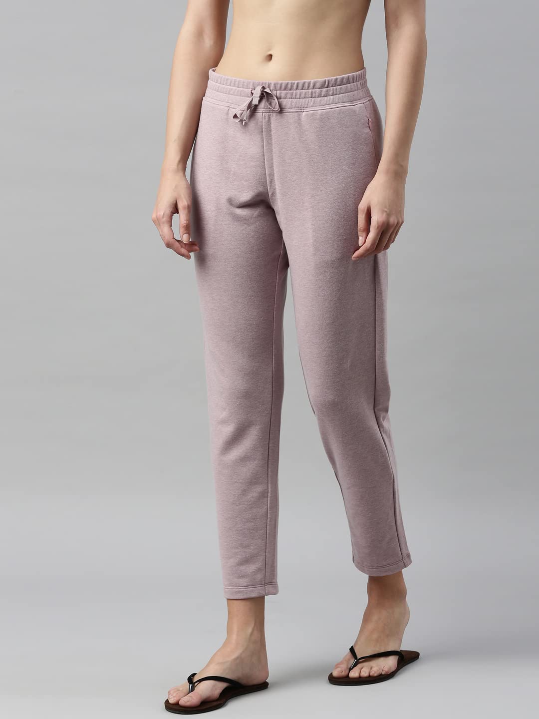 Enamor Essentials Womens Slim Fit Mid Rise Cotton French Terry Ankle Length Lounge Pants with Wide Waistband Drawstring & Side P