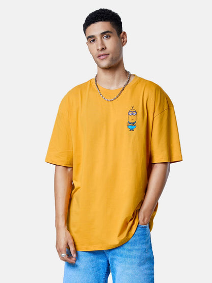 The Souled Store Men Official Minions: Blah Blah Blah Mustard Yellow Printed Oversized T-Shirts