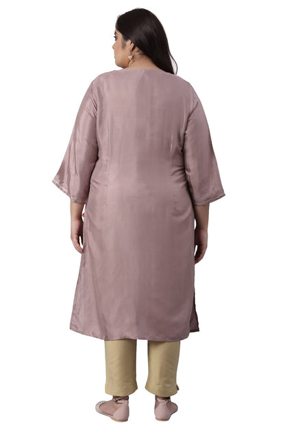 W for Woman Women Viscose Straight Fit Solid Straight Kurta with Embroidery