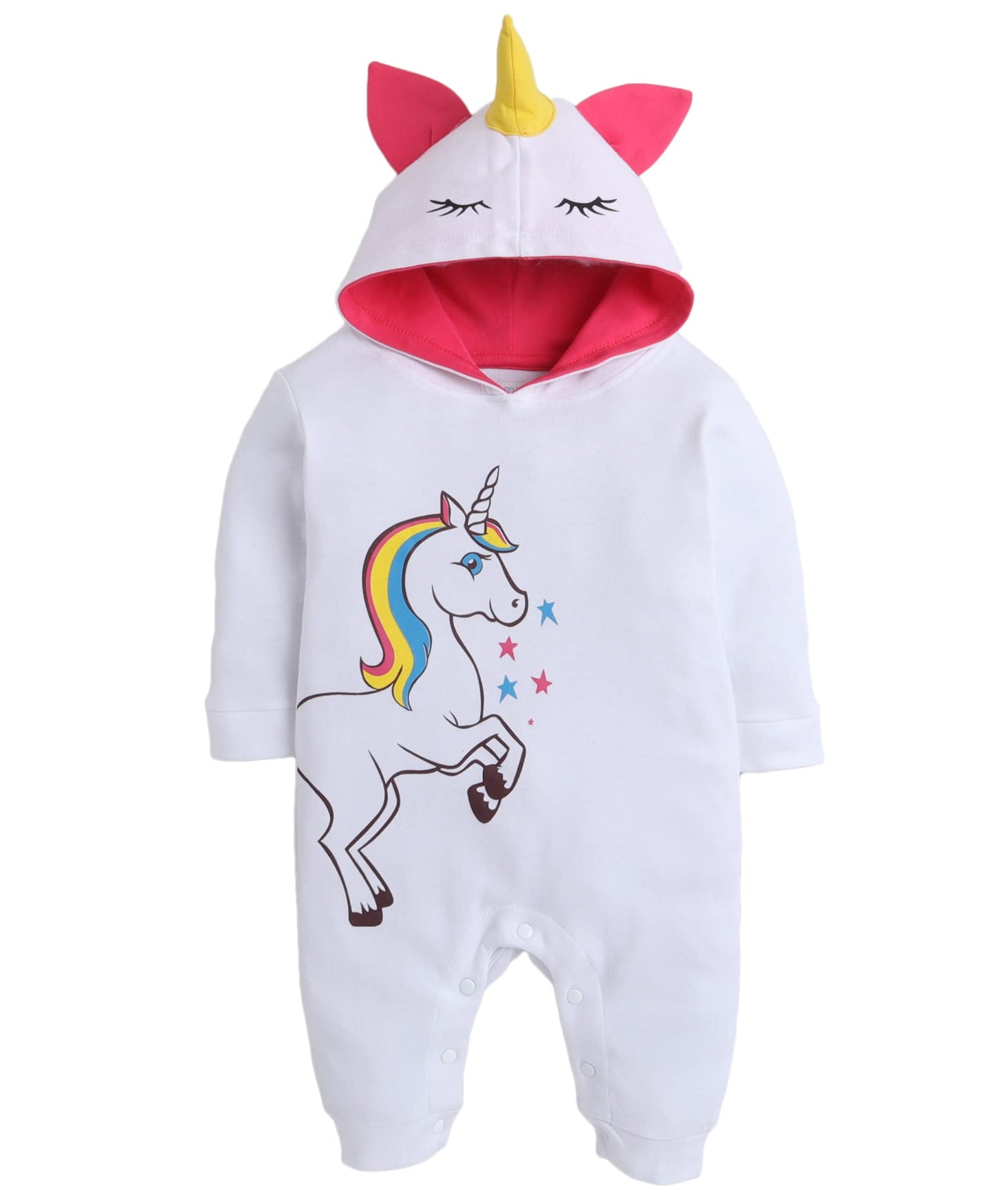 BUMZEE Baby Girl's Cotton Animal Print Sleepsuit (Peb288D-white.Unicorn_White_6 Months-9 Months)