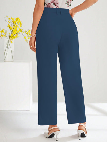 Shasmi Womens Morpeach High Waist Pleated Straight Leg Trousers  Elegant Solid Color Work Pants with Pockets, Casual Office Wear