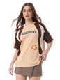 The Souled Store Homegrown Women and Girls Short Sleeves Round Neck Brown Graphic Printed Cotton Oversized T-Shirts