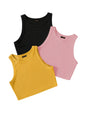 Toochki Tops for Woman | Spandex Top | Crop | Short | Western | Black-Mustard-Pink | for Jeans | Sleeveless | Stretchable | Pack