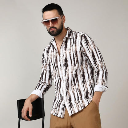 Campus Sutra Mens Beige & Black Ombre Strokes Shirt for Casual Wear | Spread Collar | Long Sleeve | Button Closure | Shirt Craf