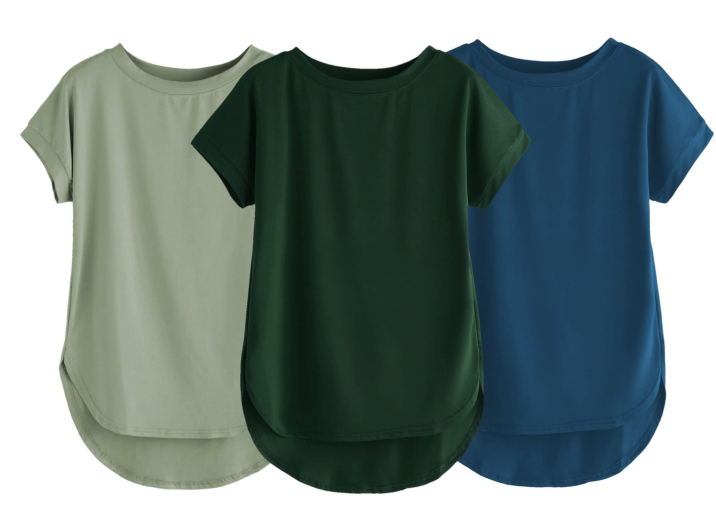 Fabricorn Combo Of Three Plain Bottle Green, Sage Green And Airforce Blue Round Neck Up And Down Cotton Tshirt For Women (Bottle