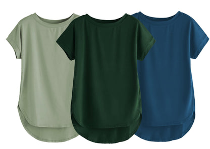 Fabricorn Combo Of Three Plain Bottle Green, Sage Green And Airforce Blue Round Neck Up And Down Cotton Tshirt For Women (Bottle
