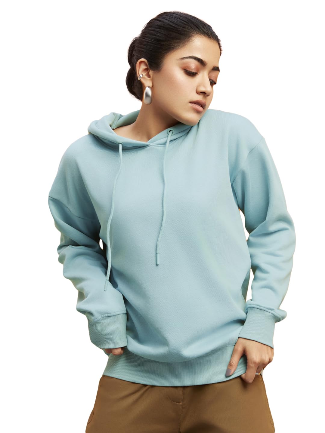 Bewakoof Heavy Duty 1.0 Womens Solid Oversized Fit Full Sleeve Fleece Hoodies Grey