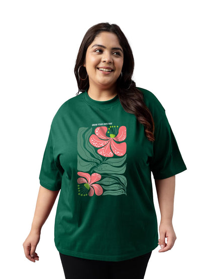 Juneberry 100% Pure Cotton Oversized Fit Latest & Trendy All Over Prints Half Sleeve Plus Size T-Shirt For Women & Girls (Ps_Jbg