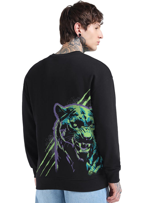 Bewakoof MenS Graphic Printed Oversized Fit Full Sleeve Round Neck Cotton Blend Sweatshirt_694513_Black_Xl