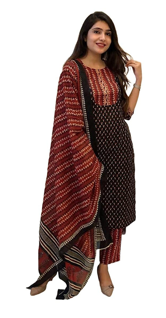 KLOSIA Women Printed Kurta and Pant Set with Dupatta (Large)