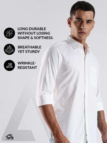 ADRO Mens Cotton Full Sleeve Regular Fit Casual Solid Shirt (Regular Fit | Solid Oxford White Shirt | All Day Fresh) | SH25-OXF