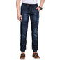 Campus Sutra Mens Classic Blue Dark-Washed Patterned Regular Fit Denim Jeans | Drawstring Mid-Rise Stretchable Cotton Denim Jean