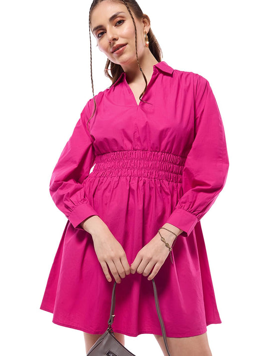 Bewakoof WomenS Solid Oversized Fit Full Sleeve Collar Cotton Shirt Dress 635464 Pink Xl