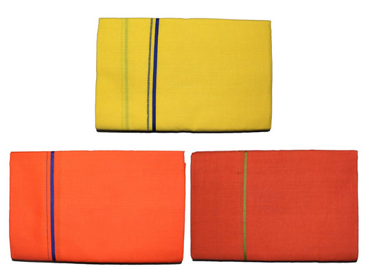 Prakasam Cotton Mens Single Fine Quality(1.30X2.00 Meter) Colour Dhoti/Pack Of 3 Dhoties/Temple Wear Dhoti/Casual Colour Dhoties