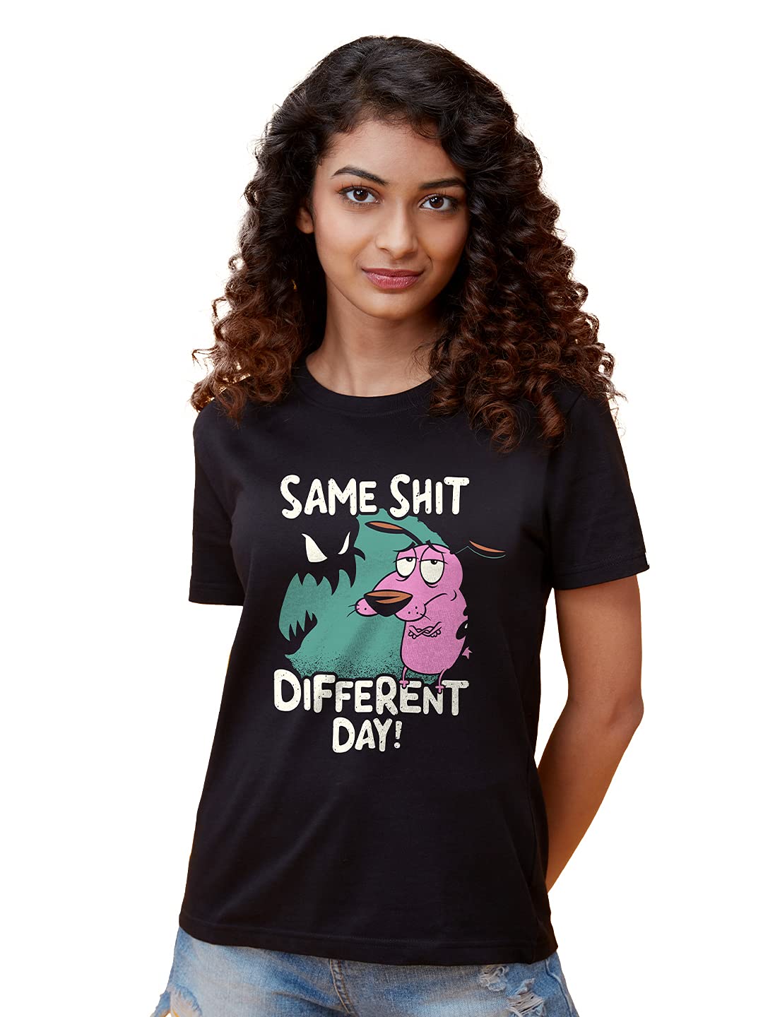 The Souled Store |Courage Same Shit Round Neck Mens and Boys T-Shirt |Half Sleeve Graphic Printed | 100% Cotton Black Color T-Sh