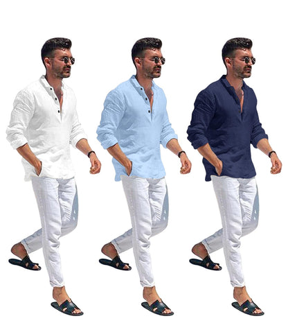 Zartha Combo Of Men Solid Cotton Blend Straight Kurta Shirt Pack Of 3