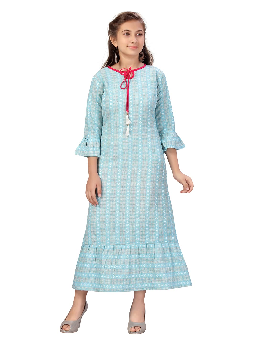 Aarika Girl's Cotton A-Line Maxi Dress (DMD-TC-2_Firozi_32)