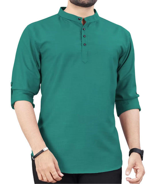 Deemoon MenS Cotton Blend Kurta With Solid Regular Fit Mandarin Collared Neck Full Sleeve And Waist Length | Kurtas For Men | R