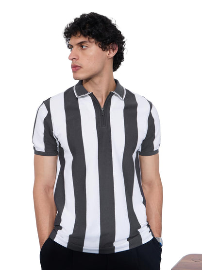 The Souled Store Ultimate Grey Men and Boys Short Sleeves Collared Neck Pull On Regular Fit Cotton Blend Zipper Polos