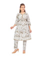 Aarika Girls Cream-Blue Color Cotton Kurti Pant Set