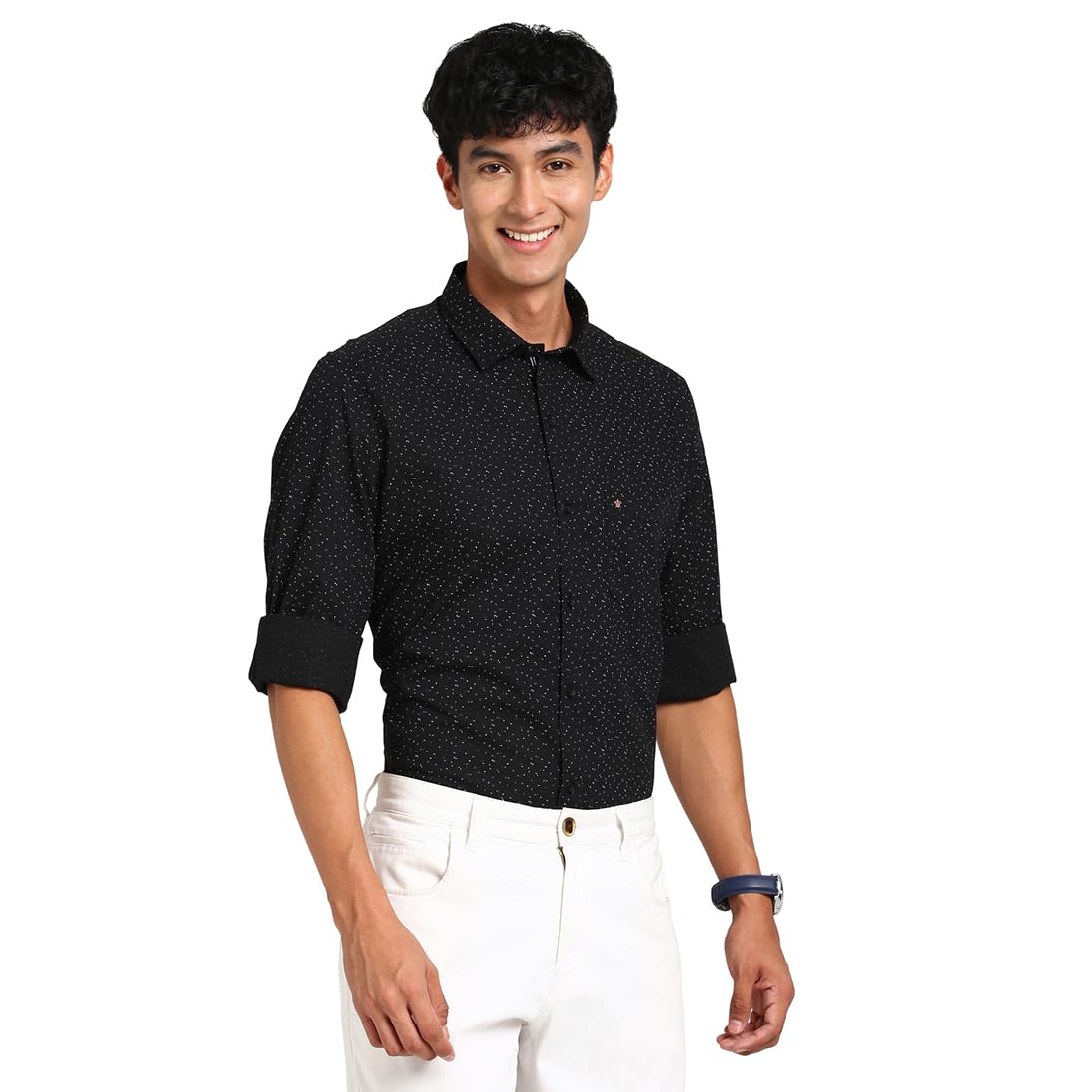 Turtle Men 100% Cotton Black Printed Slim Fit Casual Shirt