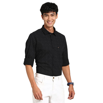 Turtle Men 100% Cotton Black Printed Slim Fit Casual Shirt