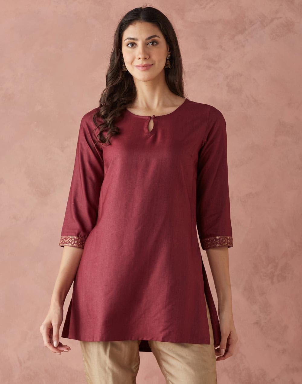 Fabindia WomenS Viscose Silk Solid Slim Fit Kurta (1038239Wine_Wine
