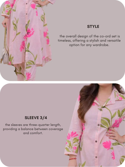 Leriya Fashion Women's Co-ord Set, Elegant Kurta, 3/4 Sleeve, Pink, XXL, Model LF-W2091&TR1051