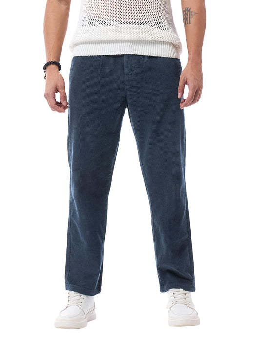Bewakoof Mens Solid Regular Fit Cotton Pant_617410_Blue_32