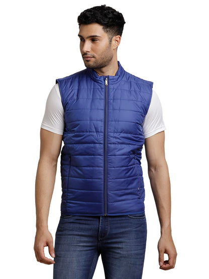 Turtle Men Nylon Solid Regular Fit Sleeveless Blue Windcheater Jacket