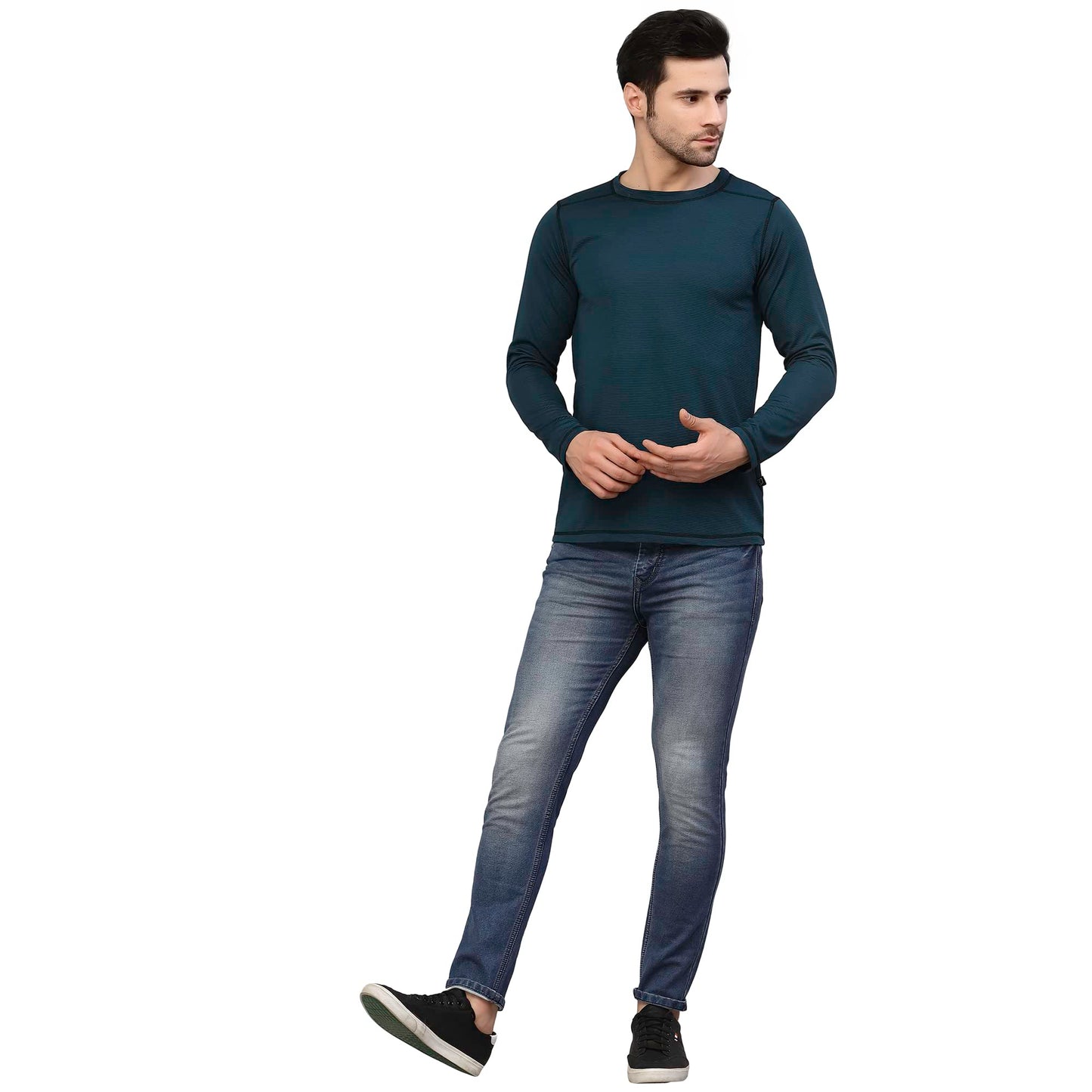 Rigo Men Teal Poly Corduroy T-Shirt