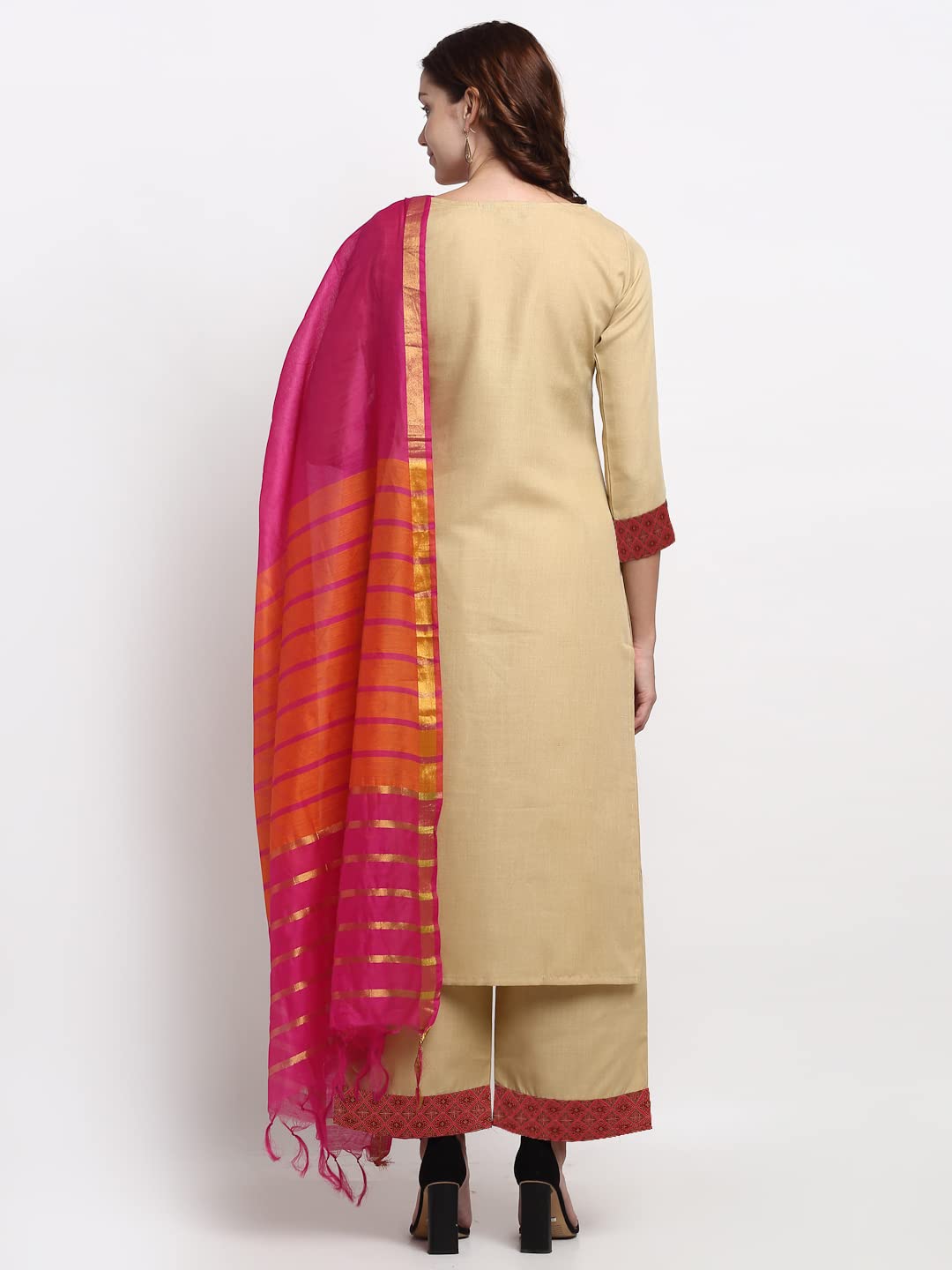 ANNI DESIGNER Women's Cotton Straight Kurta with Palazzo (RAVI Pink_S_Pink_Small)