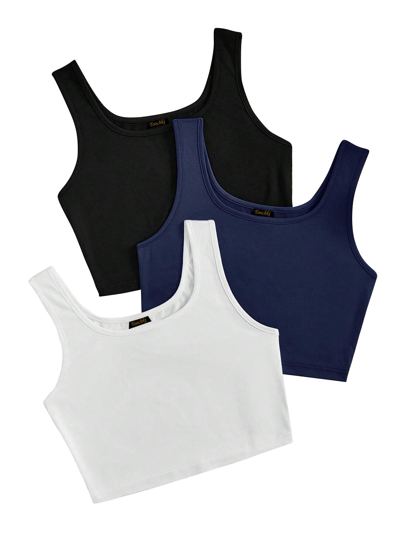 Toochki Top for Women | Spandex | Crop | Black White Grey Blue | Short | Western| Pack of 3 Tops | Black White Grey Blue Combo