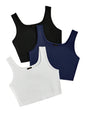Toochki Top for Women | Spandex | Crop | Black White Grey Blue | Short | Western| Pack of 3 Tops | Black White Grey Blue Combo
