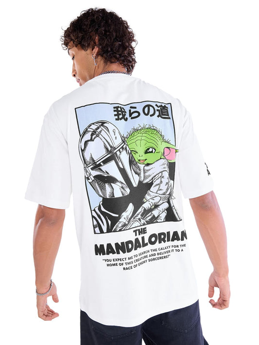 Bewakoof Official Star Wars Merchandise Mandalorian Mens Graphic Print Oversized Fit Half Sleeve Round Neck Pure Cotton T-Shirt