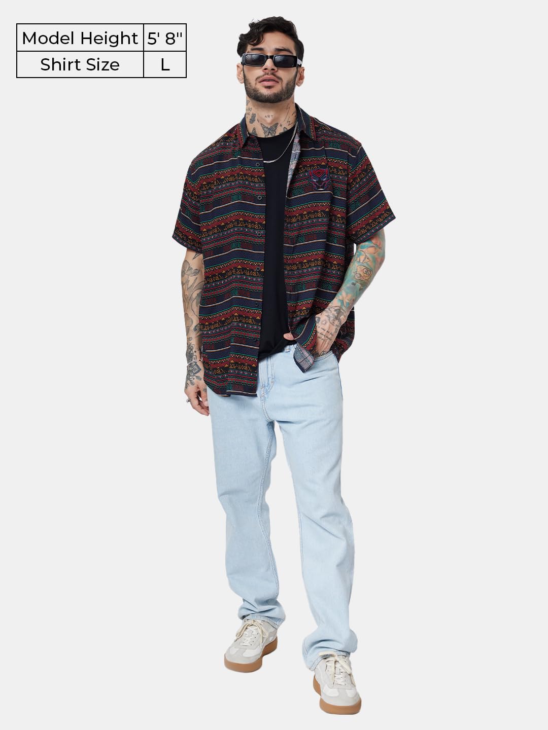 The Souled Store Official Black Panther: Tribal Pattern Men and Boys Relaxed fit Half Sleeve Rayon Navy Blue Color Men Summer Sh