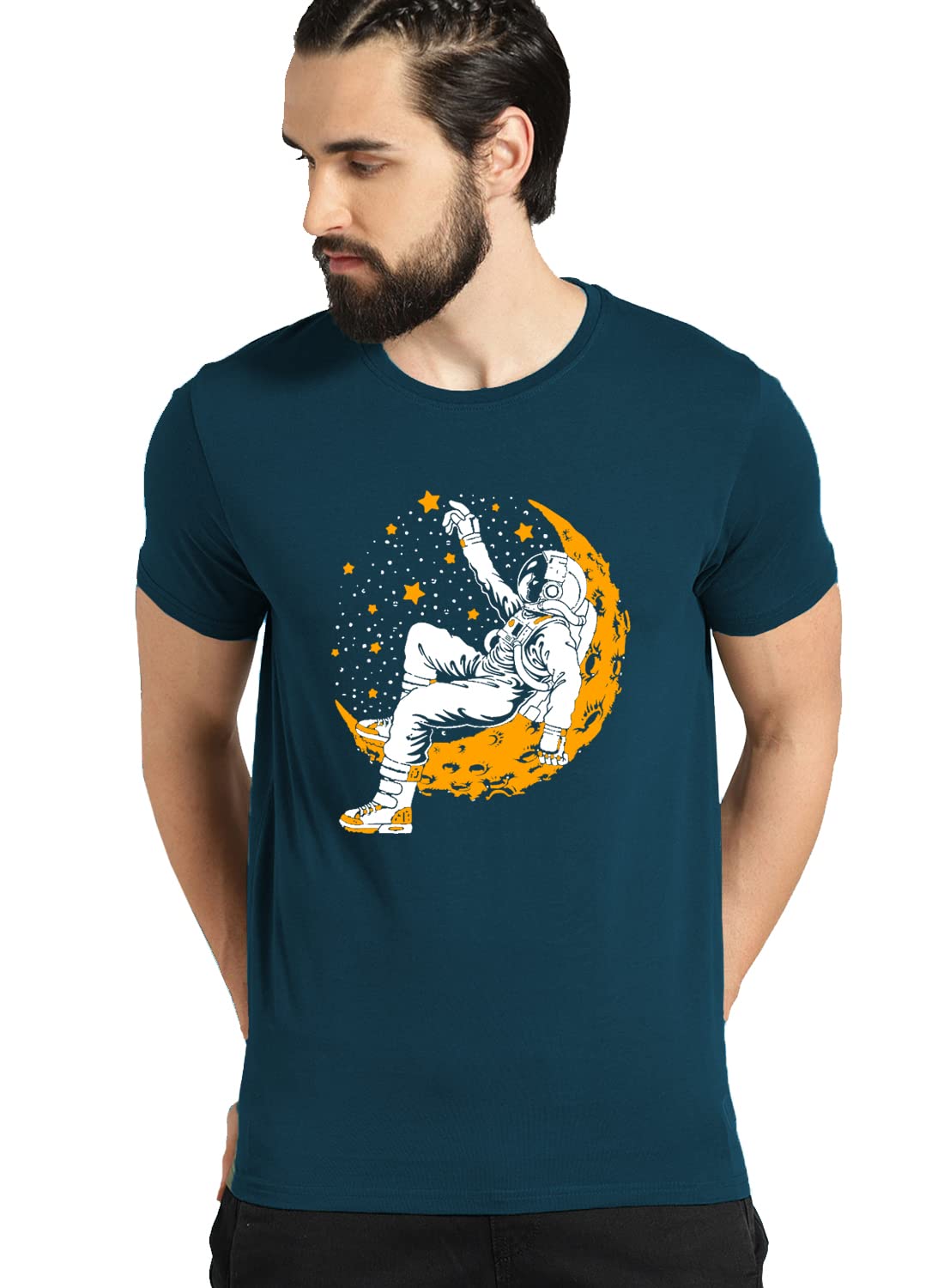 ADRO Astronaut Graphic Design Mens Printed T-Shirts (RNR-M-Moon)