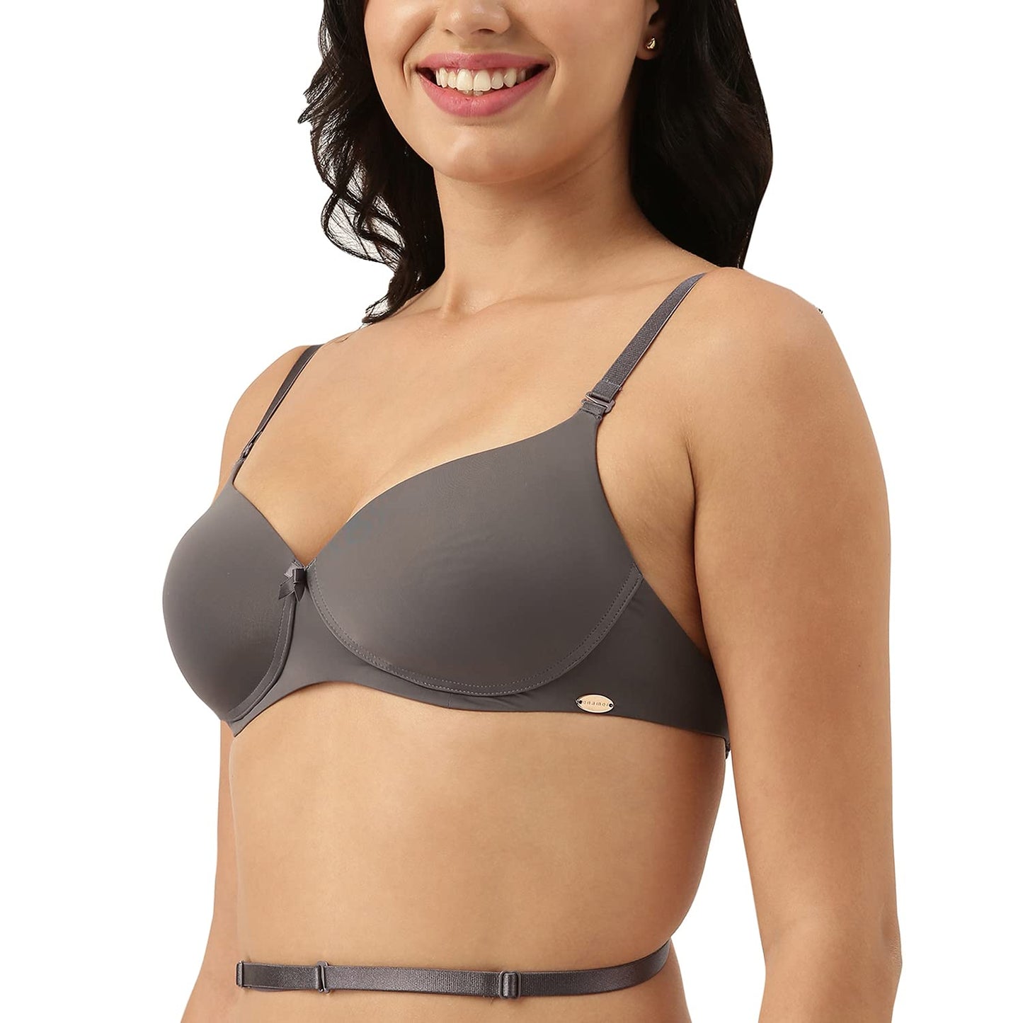 Enamor Womens 81% Nylon & 19% Spandex Wire Free Low Criss-Cross Back Convertible Padded and Wirefree Medium Coverage Plunge Bra