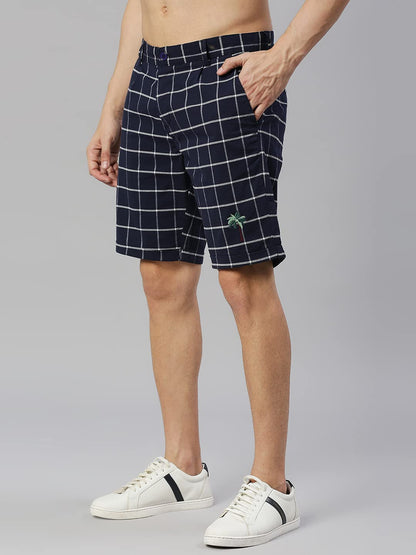 Thomas Scott Mens Checkered Slim Fit Seersucker Shorts Navy