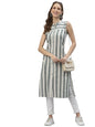 Stylum Women's Self Woven Striped Cotton Blend Straight Kurta (Off White)