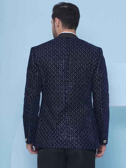 Favoroski Wedding Sequence Blazers For Men | Blue Embroidered Velvet Blazer | Relaxed Fit Blazer For Men Wedding Party | Ethnic