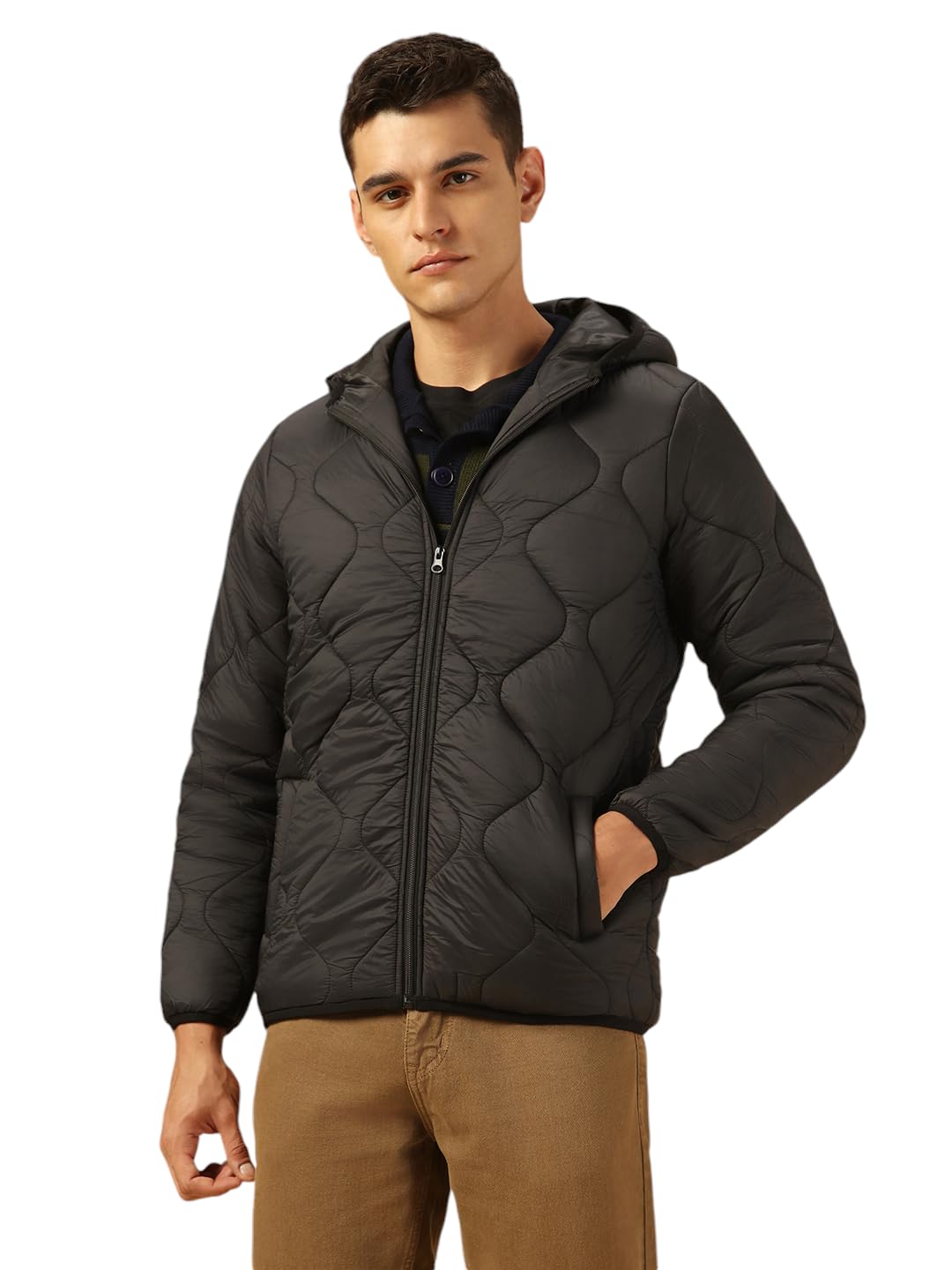 Dennis Lingo Men Regular Fit Ployseter Solid Full Sleeves Hooded Quilted Jackets