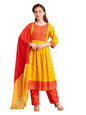 Aarika Girls Ethnic Wear Yellow-Red Colour Foil Print Rayon Kurti-8-15 Years (Kurti-Ap-804)