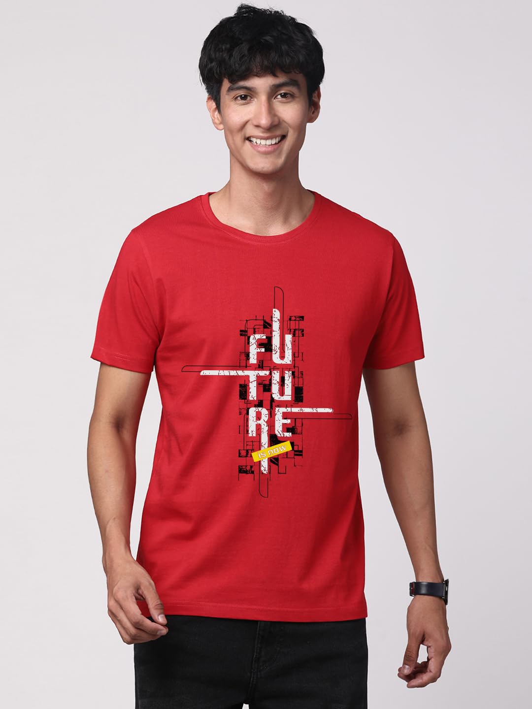 ADRO Men's Graphic Printed 100% Cotton T-Shirt - Regular Fit, Printed T-Shirts for Men (RN24-FTR-RD_Red)