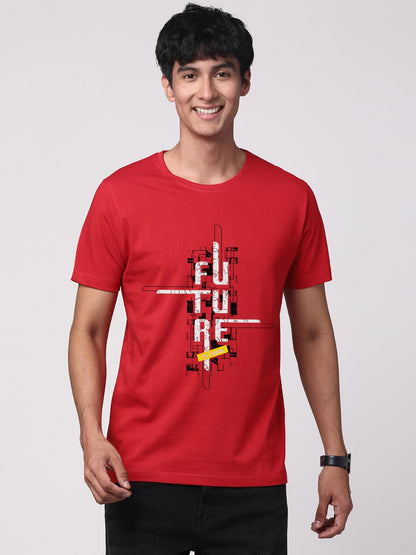 ADRO Men's Graphic Printed 100% Cotton T-Shirt - Regular Fit, Printed T-Shirts for Men (RN24-FTR-RD_Red)