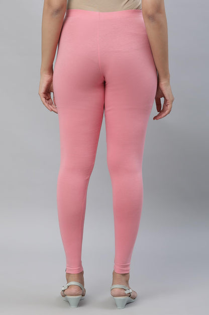 Aurelia Womens Pink Cotton-Blend Solid Leggings Ethnic Bottomwear