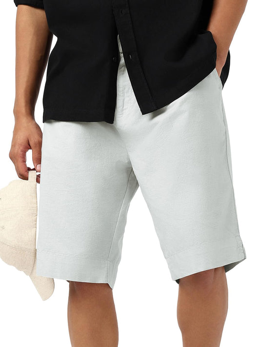 Bewakoof Mens Solid Oversized Fit Cotton Linen Shorts_684284_Grey_L